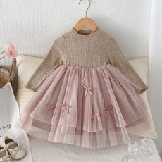 이유몽 아동용 슬림핏 리본 레이어드 긴팔 원피스 E6S013