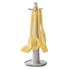 Nature Living Lilive 矽膠廚具7件組, 1組, 漏杓+夾子+小湯杓+漏鏟+刮刀+深湯杓+收納架, 黃油黃