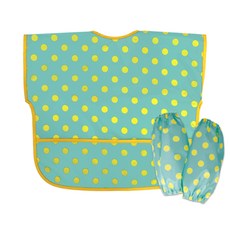 Derhappy 兒童圓點防水短袖美術畫畫衣袖套組 09, 薄荷綠