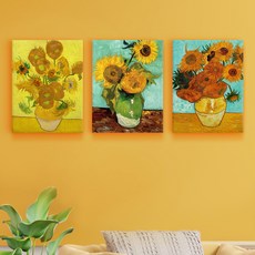 위모던 고흐 해바라기 명화 분할 명화 거실 인테리어 캔버스 액자 그림 3종 세트, 혼합색상