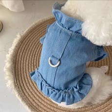 Coco studio 狗狗Lulu荷葉邊牛仔胸背帶, 1個, 淺色牛仔