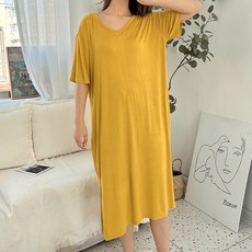 SOFTHOLIC 大尺碼短袖簡約長版連身裙, 黃色