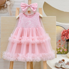 MisoPapa 女童用 Belleza 閃亮亮片連身裙 + 蝴蝶結髮夾組