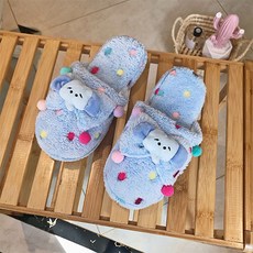 여성용 만화 캐릭 모찌 도트 콕 리본 편안 포근 실내용 슬리퍼
