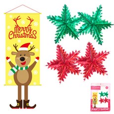 Party Show Christmas Banner Rudolph + 銀箔鑲嵌手機綠 2p + 紅 2p 套, 混色