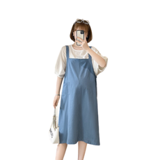 LUNA GLAM 夏季泡泡袖上衣+吊帶孕婦連身裙