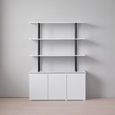 리디아 나인 선반 수납장 3단 방문설치, 화이트블랙