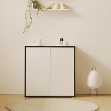 헤이몰리 더엣지 E0등급자재 완제품 터치도어 높은 거실 수납장 800 방문설치, 블랙 + 화이트