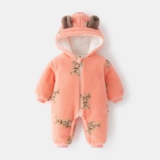 可愛熊圖案連帽拉鍊蓬鬆拉絨寶寶太空服