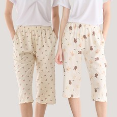 테라우드 여성용 냉감 요루면 일자 7부 파자마 바지 2종 세트