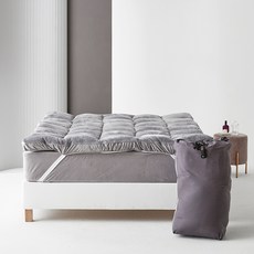 La Pomme Cozy鬆餅格極細纖維吸濕發熱冬季鬆緊帶保潔墊 + 收納袋套組, 暖灰色