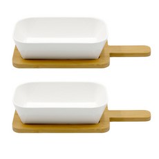 高型木柄陶瓷托盤烤箱碗焗烤盤, Clova White, 2個