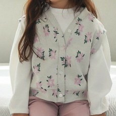 女童花朵圖案開襟背心