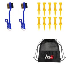 NAYASTYLE 高爾夫球桿頭清潔劑 2入 + PE高爾夫短球釘 10入 + 收納袋組合 GFYP-32-2+169-3PU, 混色