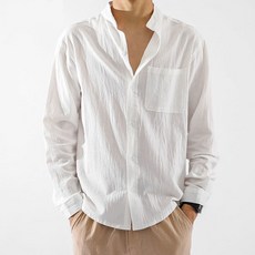 JTL 男士四角單口袋亨利領寬鬆版型襯衫