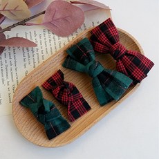 HARAROI 女童復古格紋蝴蝶結髮夾2入 + BB夾2入套組