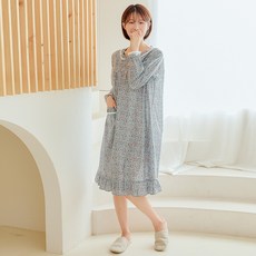 JJiniya 女士透氣珠寶花朵60支純棉長袖連身睡裙 7220