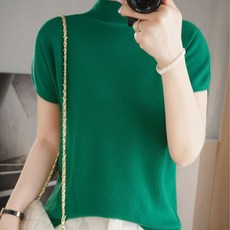 더시럽 여성용 부드러운 루즈 하프넥 반팔 니트