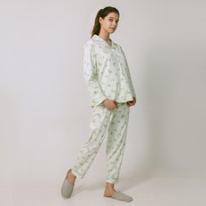안나앤코 여성용 플라워패턴 긴팔 잠옷 파자마 상하의 세트