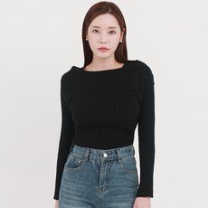 엘쏘 여성용 스퀘어넥 오프숄더 골지 긴팔 니트 티셔츠