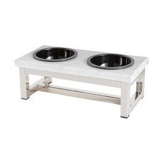 King jessi 寵物餐桌 銀色鏡面框架 卡拉拉白陶瓷餐具 JS-B, 黑色, 2個