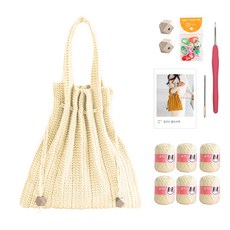 yarna 올리오 단색 플리츠백 뜨개질 DIY 패키지 M 바늘 부자재포함, 700 레몬크림, 1세트