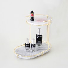 Ju and Ji 大理石金色化妝品收納架 2層, 1個, 金色 白色