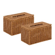 house recipe. PP仿藤編長方形面紙盒, 棕色, 2個