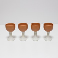 粉彩陶瓷高腳酒杯 鮭魚橘, 玻璃 4p, 1套