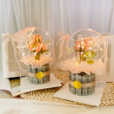 Lovely Farm 香皂花 魔法迷你 花朵氣球 零用錢蛋糕 復古玫瑰版 2入 + 提袋 2入, 粉紅色, 1個