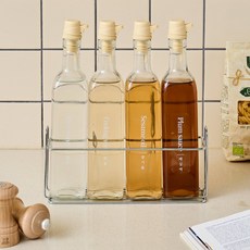 Modern House簡潔一觸式油瓶 500ml*4入+置物架組, 1組