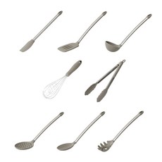 Homenhouse 多功能矽膠廚具8件組, 湯勺+撈麵勺+漏勺+鍋鏟+料理湯匙+抹刀+夾子+打蛋器, 灰色, 1組