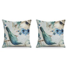 沉穩舒適感藍色花朵圖案抱枕套 2入