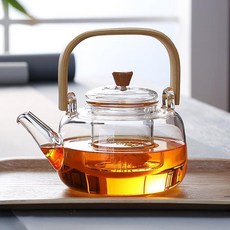 프렌치마르스 오크 우드손잡이 내열 유리 티포트 FM089, 투명, 1개, 1L