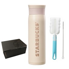 스타벅스 JMZ 오텀 레터 보온병 + 세척솔 세트, 베이지, 600ml, 1개