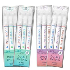 ICONIC 彩色雙線筆 夕陽款 3色 2+森林款 3色 2入, 森林湖，夕陽海, 1套