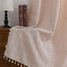 G&Y 麻花混色格紋緹花穿桿式窗簾, 桃色