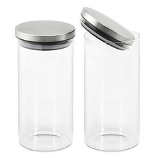 CHINADA 不鏽鋼圓形密封玻璃瓶, 1.8L, 2個