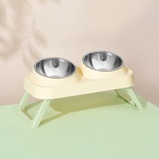 파스텔펫 반려동물 스텐 접이식 더블식기 세트 36 x 17 x 20 cm, 옐로우, 1세트