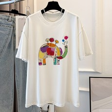 레몬소울 여성용 홀러 빅사이즈 프린팅 반팔티