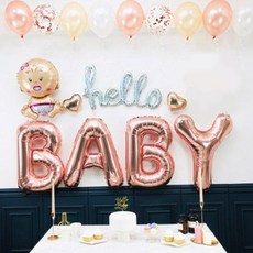 hello BABY 女孩氣球 寶寶派對 派對用品套組, 玫瑰(BABY 鋁箔氣球), 1套