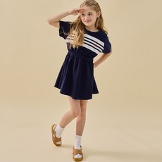 BEVERLY HILLS POLO CLUB 比佛利保羅 女童條紋滾邊短袖連身裙