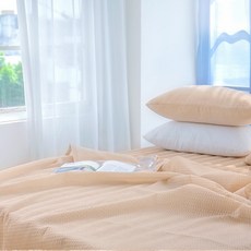 Yesbedding 泡泡紗素色紗染單層薄被, 米色