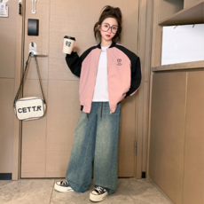 Orenjidamom 女童微笑兔子刺繡線條飛行夾克