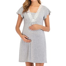 蕾絲領短袖孕婦哺乳連身裙