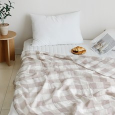 CASA VERDE Leaf 亞麻單層薄被, 米色格紋