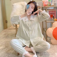 Damon 孕婦水手領蕾絲袖睡衣上下套裝 ana311