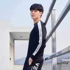 VENDIS 男款長袖側邊英文印花防曬泳衣+泳褲套裝