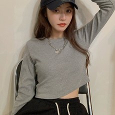 묘먀미 여성용 슬림핏 크롭 무지 기본 긴팔 티셔츠 MMM1033