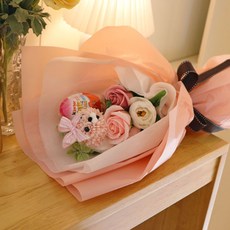 노블리 토끼 비누꽃 킨더조이 꽃다발, 핑크